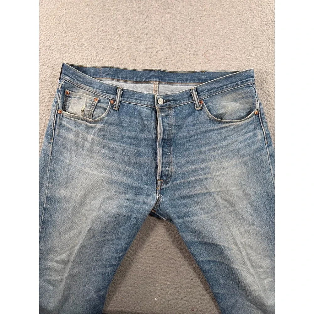 Levi's 501 Jeans Men's 42x28 Blue Denim Pocket Distressed High Rise Straight Leg